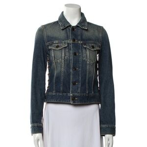 Saint Laurent 2018 Denim Jacket Size: XS Women's Jacket Leather Trim Embellishme